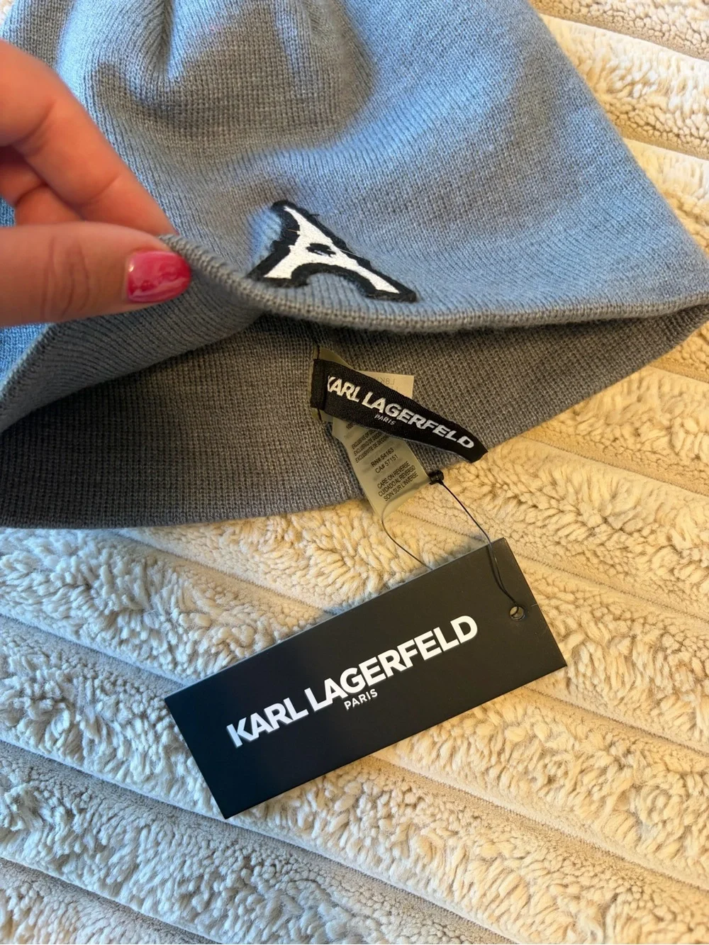 Karl Lagerfeld Gray Eiffel Patch Beanie